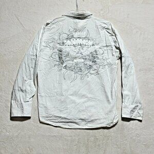 Vintage Avirex White Embroidered Long Sleeve Button Up Dress Shirt Men's XXL